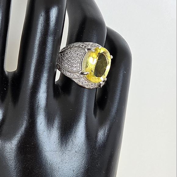 Natural Lemon Quartz 15x11mm & CZ 925 Sterling Silver Ring Sz 8.5 - Picture 5 of 10